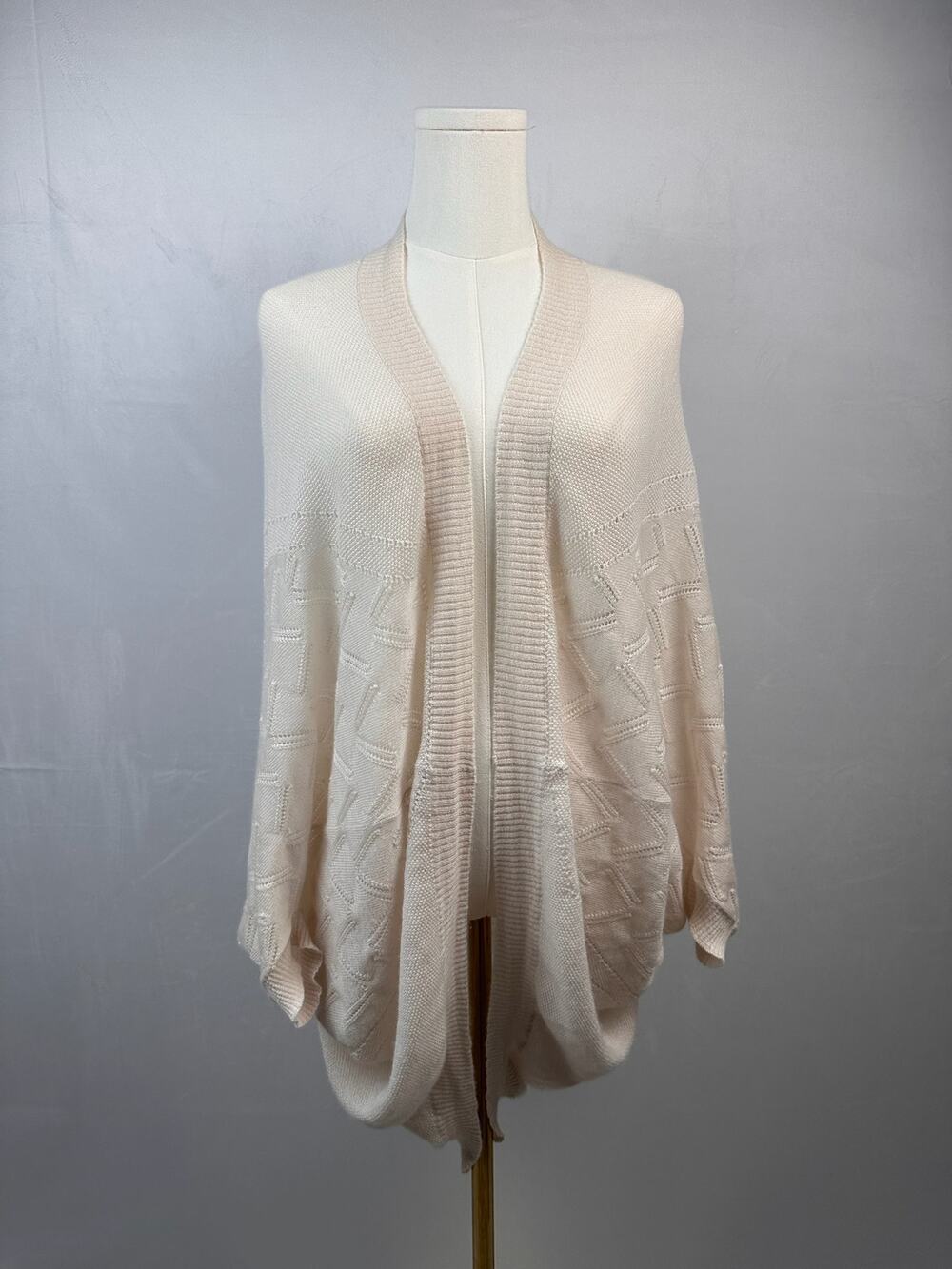 Garnet Hill 100% Cashmere Cardigan Womens M Ivory Geometric Open Front Sweater